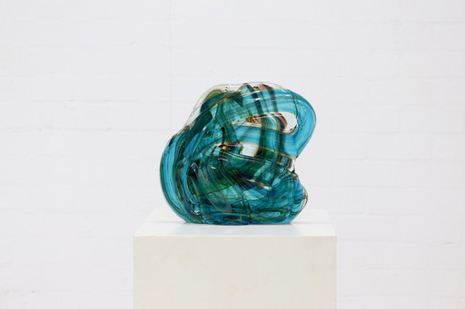 Vintage Mdina 'Blue Summer' Maltese Glass Sculpture 