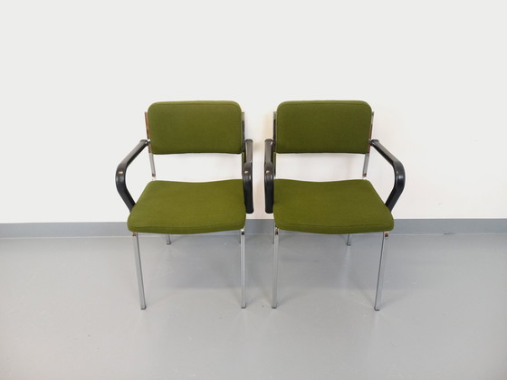 Image 1 of Pair Of Vintage 70's Fabric And Chrome Armchairs