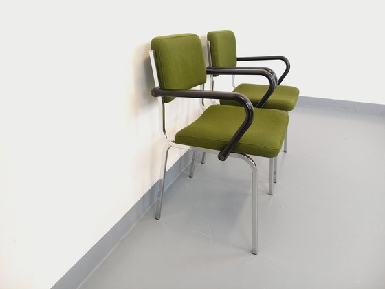 Image 1 of Pair Of Vintage 70's Fabric And Chrome Armchairs