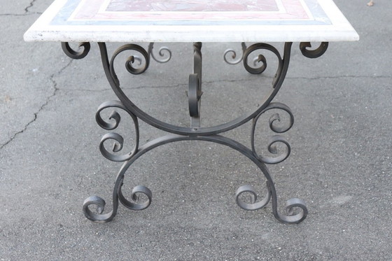 Image 1 of Table In Iron With Marble Top, Italy 1980S