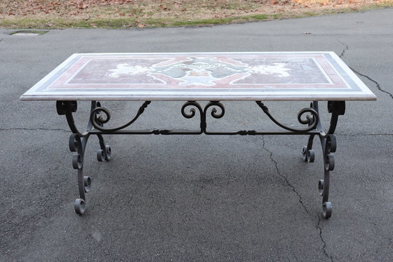 Image 1 of Table In Iron With Marble Top, Italy 1980S