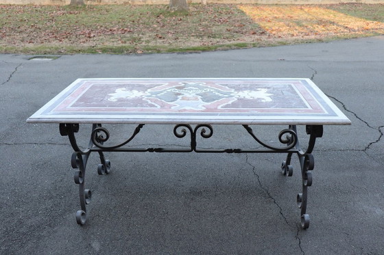 Image 1 of Table In Iron With Marble Top, Italy 1980S