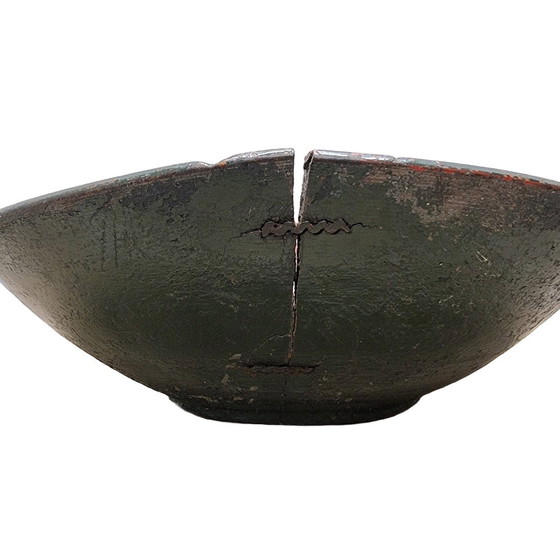 Image 1 of Antique Japanese Wooden Urushi Dough Bowl Meji Period