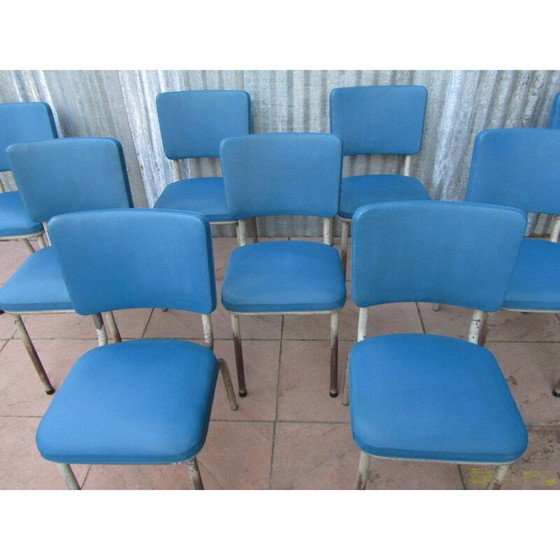Image 1 of Set of 9 Tubax industrial blue chairs - 1950s