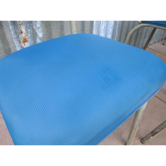 Image 1 of Set of 9 Tubax industrial blue chairs - 1950s