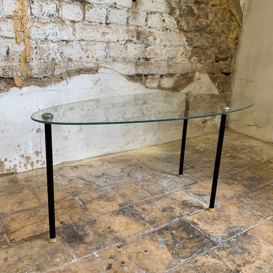 Image 1 of Duo of 2 glass and metal coffee tables from the 1950s, in the style of Edoardo Paoli