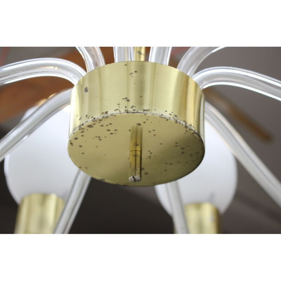 Image 1 of Pair of vintage glass and brass chandeliers by Kamenický Šenov, Czechoslovakia 1960