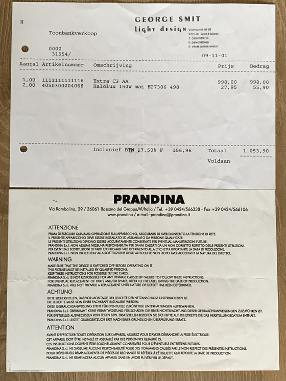 Image 1 of 2x Prandina Ceiling Lamp Extra C3