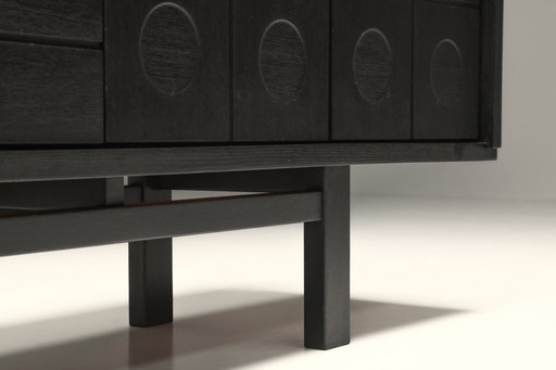 Brutalist sideboard Maison De Coene, Blackened oak Belgium 1970