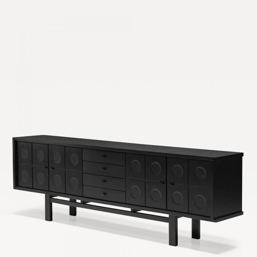 Brutalist sideboard Maison De Coene, Blackened oak Belgium 1970