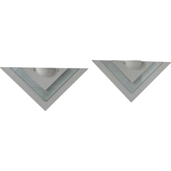 Image 1 of Pair of vintage wall lamp in white lacquered metal and glass, Germany 1970