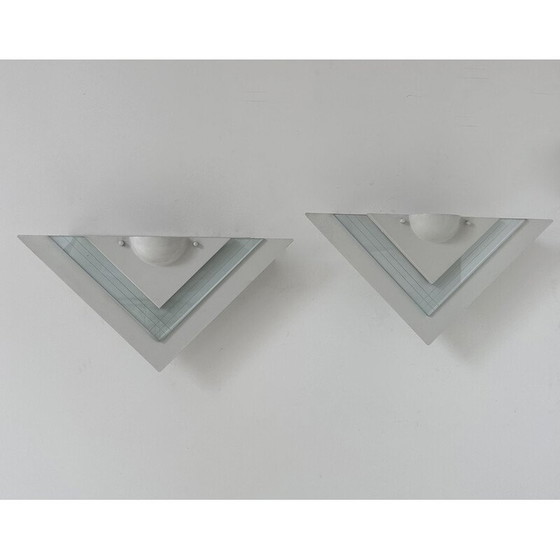 Image 1 of Pair of vintage wall lamp in white lacquered metal and glass, Germany 1970