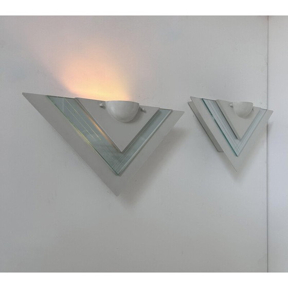 Image 1 of Pair of vintage wall lamp in white lacquered metal and glass, Germany 1970
