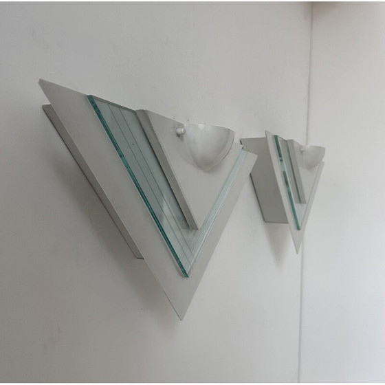 Image 1 of Pair of vintage wall lamp in white lacquered metal and glass, Germany 1970