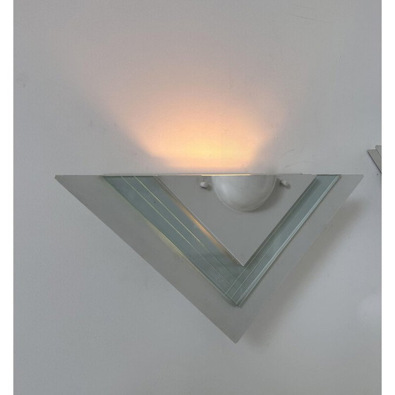 Image 1 of Pair of vintage wall lamp in white lacquered metal and glass, Germany 1970
