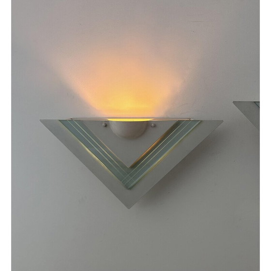 Image 1 of Pair of vintage wall lamp in white lacquered metal and glass, Germany 1970