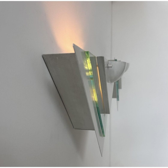 Image 1 of Pair of vintage wall lamp in white lacquered metal and glass, Germany 1970