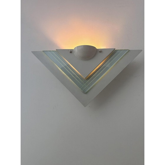Image 1 of Pair of vintage wall lamp in white lacquered metal and glass, Germany 1970