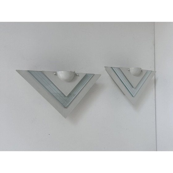 Image 1 of Pair of vintage wall lamp in white lacquered metal and glass, Germany 1970