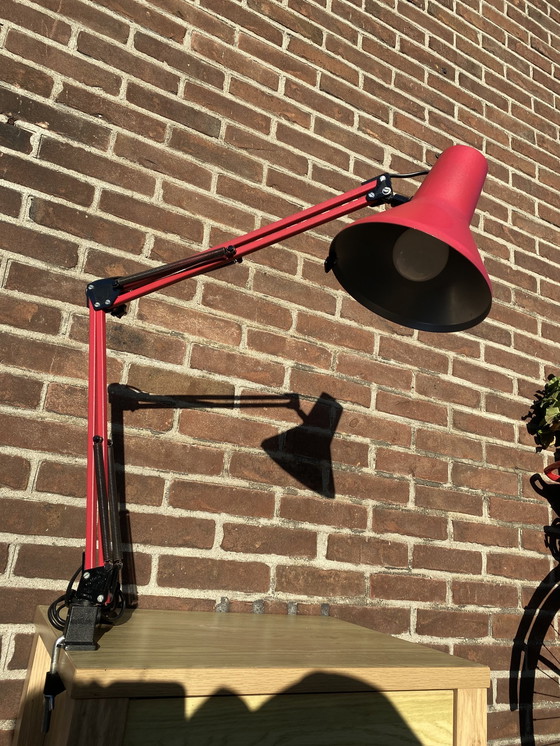 Image 1 of Rare Vintage Red Hcf Denmark Architect Lamp