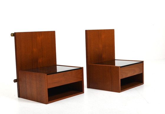 Image 1 of Tables de chevet suspendues en teck par Hans Wegner pour Getama, années 1960, ensemble de 2