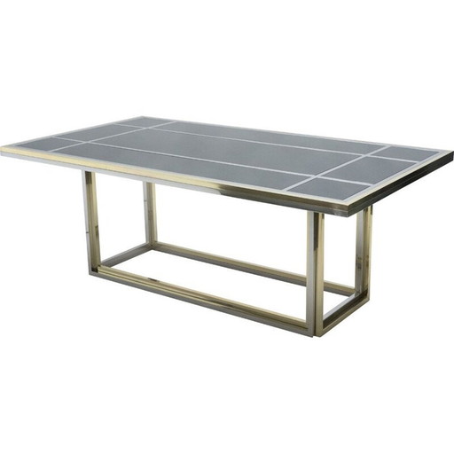 Vintage table in chrome, brass and black glass by Romeo Rega for Metalarte, 1970