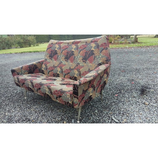 Vintage french sofa by Besnard in multicolor floral fabric 1950