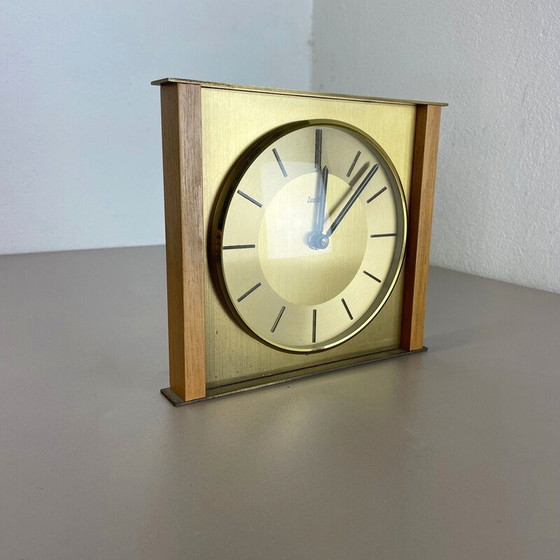 Image 1 of Orologio da tavolo vintage in legno e ottone per Zentra, Germania, anni '70