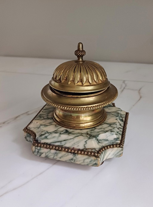 French Ink Jar Of Marble And Bronze