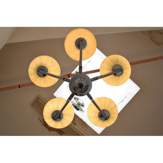 Image 1 of Vintage chrome glass chandelier, Czechoslovakia 1960