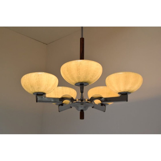 Image 1 of Vintage chrome glass chandelier, Czechoslovakia 1960