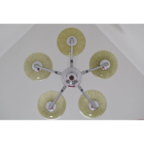 Image 1 of Vintage chrome glass chandelier, Czechoslovakia 1960