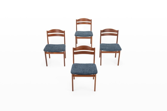 Image 1 of Vintage Dining Chairs In Teak And Blue Fabric, 1960S, Set Of 4