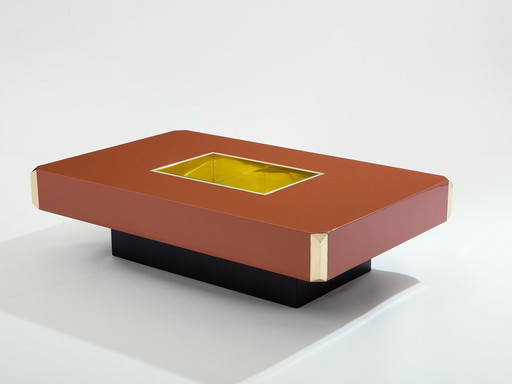 Willy Rizzo Brown Lacquer And Brass Bar Coffee Table Alveo 1970S