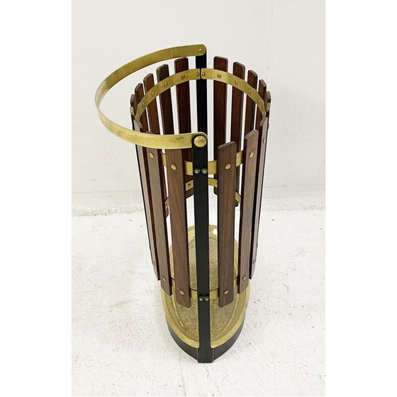 Image 1 of Vintage umbrella stand in wood and brass, Italy 1950