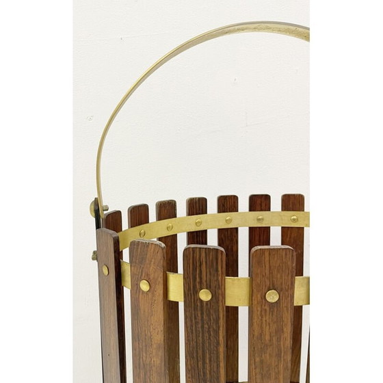 Image 1 of Vintage umbrella stand in wood and brass, Italy 1950