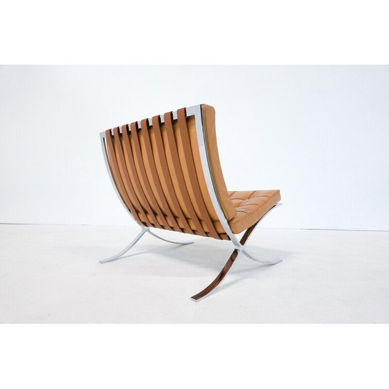 Image 1 of Pair of vintage cognac leather Barcelona armchairs by Mies Van Der Rohe for Knoll, 1990s