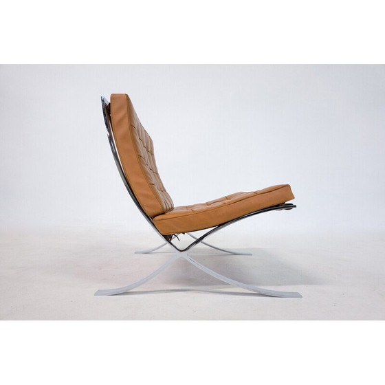 Image 1 of Pair of vintage cognac leather Barcelona armchairs by Mies Van Der Rohe for Knoll, 1990s