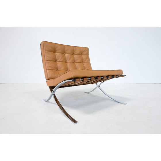 Image 1 of Pair of vintage cognac leather Barcelona armchairs by Mies Van Der Rohe for Knoll, 1990s