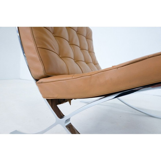 Image 1 of Pair of vintage cognac leather Barcelona armchairs by Mies Van Der Rohe for Knoll, 1990s