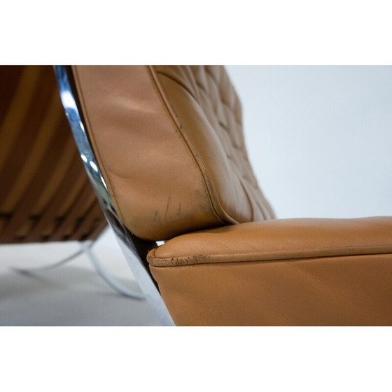Image 1 of Pair of vintage cognac leather Barcelona armchairs by Mies Van Der Rohe for Knoll, 1990s