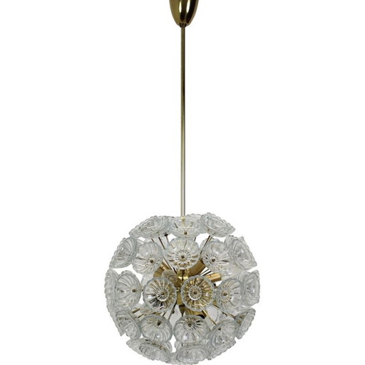 Vintage brass chandelier by Kamenický Šenov for Preciosa, Czechoslovakia 1970