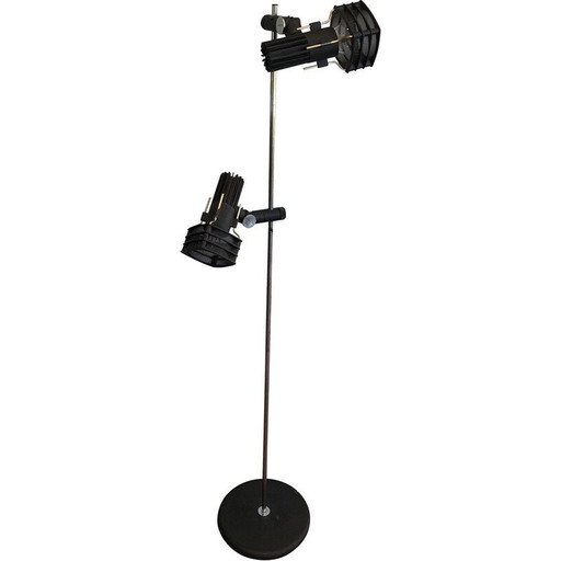 Vintage chrome and black lacquered metal floor lamp by Parquet Design, France 1980