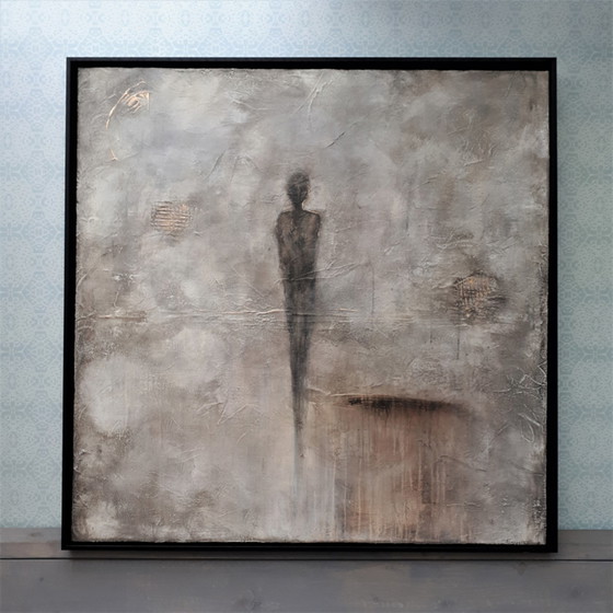 Image 1 of Frances Eckhardt- Gray figurative painting 100x100 cm + frame