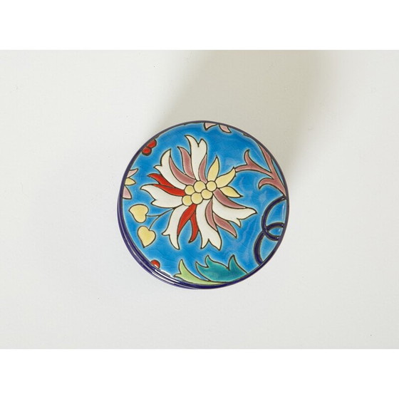 Image 1 of Scatola rotonda vintage in ceramica smaltata color turchese Art Déco, 1940