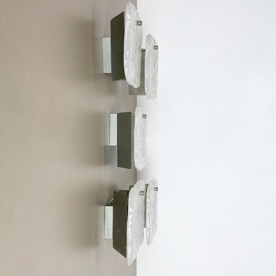 Image 1 of Set of 3 vintage ice glass wall lamps by J.T. Kalmar for Kalmar Franken Kg, Austria 1960s