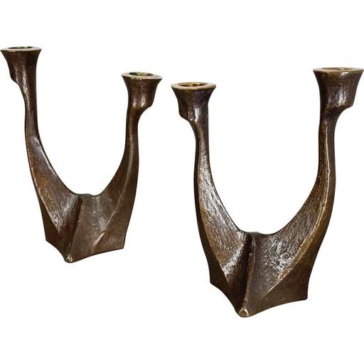 Pair of vintage bronze candlesticks by Michael Harjes, Germany 1960s