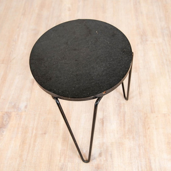 Image 1 of Vintage "75" model stool in black melamine wood and metal by Florence Knoll for Knoll International, 1950