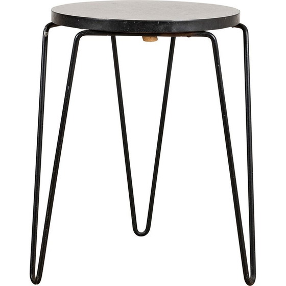 Image 1 of Vintage "75" model stool in black melamine wood and metal by Florence Knoll for Knoll International, 1950
