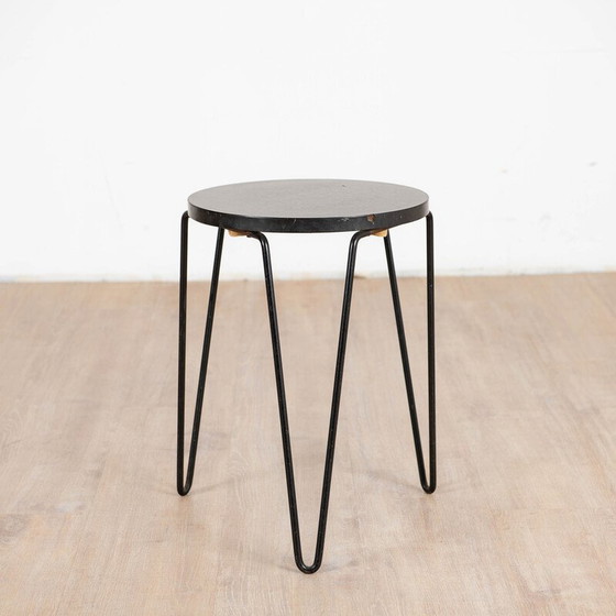 Image 1 of Vintage "75" model stool in black melamine wood and metal by Florence Knoll for Knoll International, 1950